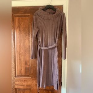 Lavender Cowel Neck Straight Midi Sweater Dress